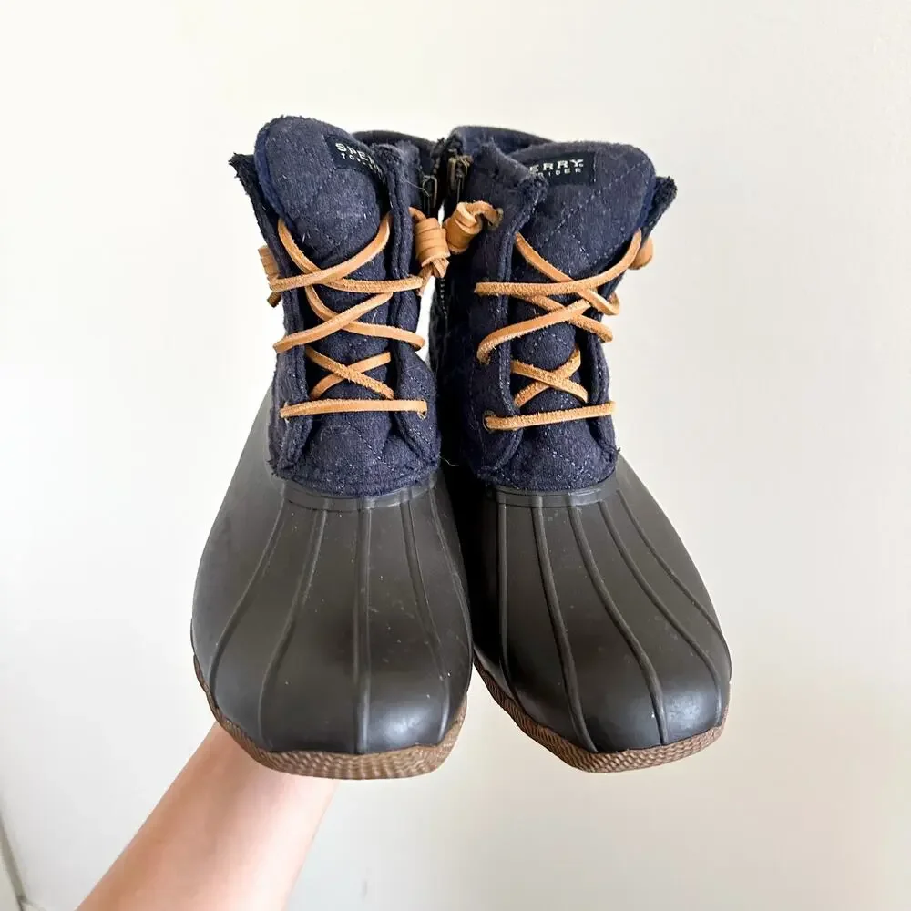Sperry Quilted Lace Up Waterproof Rubber Duck Boots Blue 8